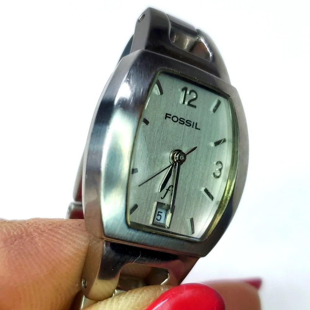 Vintage Fossil F² Watch ES9824 Silver Stainless Steel Swiss Parts EUC